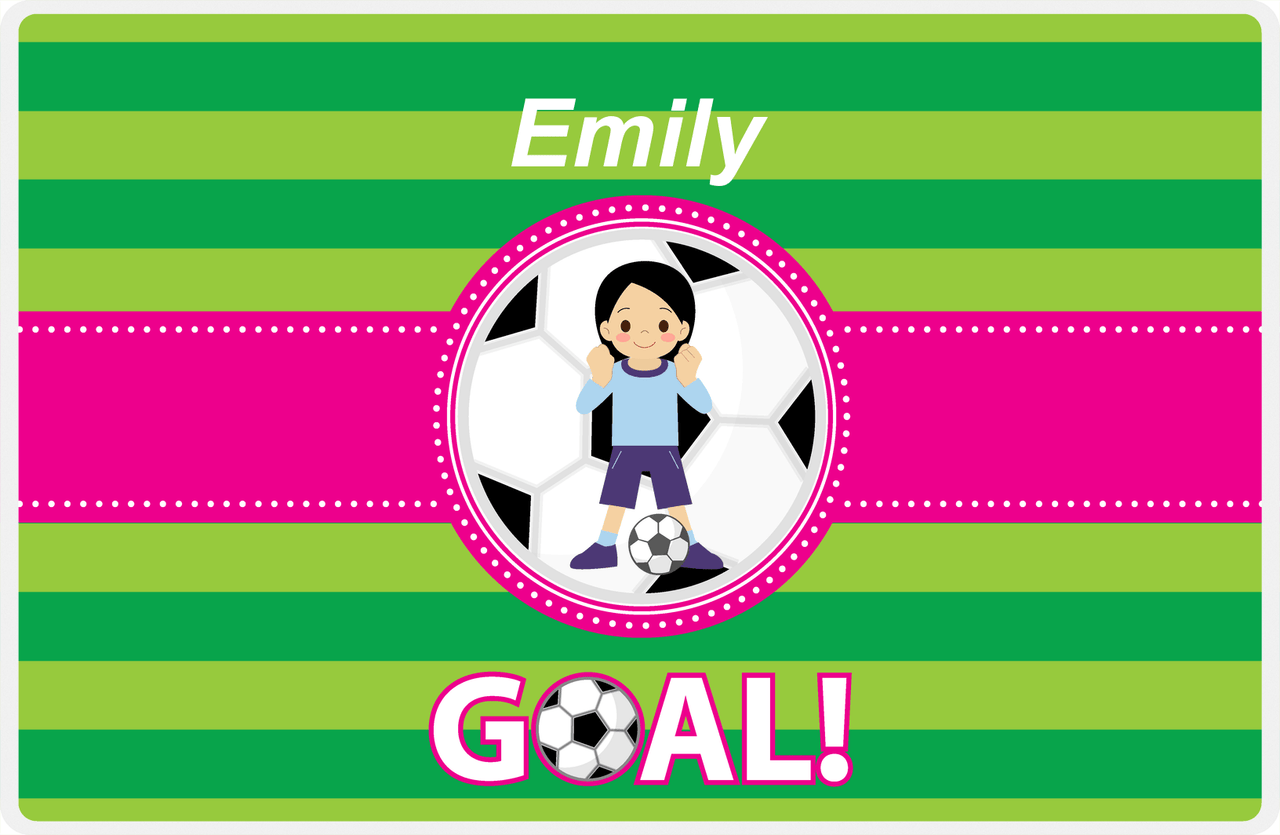 Personalized Soccer Placemat IX - Green Background - Asian Girl - Soccer Ball II -  View