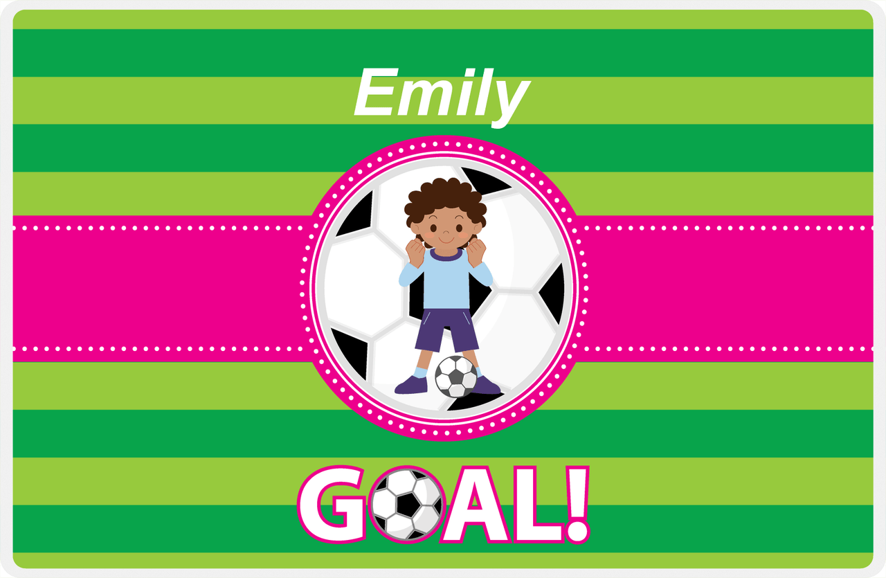 Personalized Soccer Placemat IX - Green Background - Black Girl - Soccer Ball II -  View