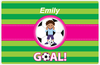 Thumbnail for Personalized Soccer Placemat IX - Green Background - Black Girl - Soccer Ball II -  View