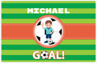 Thumbnail for Personalized Soccer Placemat X - Green Background - Brown Hair Boy - Soccer Ball II -  View