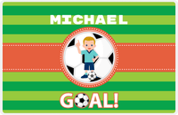 Thumbnail for Personalized Soccer Placemat X - Green Background - Blond Boy - Soccer Ball II -  View
