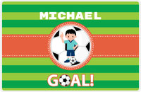 Thumbnail for Personalized Soccer Placemat X - Green Background - Black Hair Boy - Soccer Ball II -  View