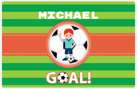 Thumbnail for Personalized Soccer Placemat X - Green Background - Redhead Boy - Soccer Ball II -  View