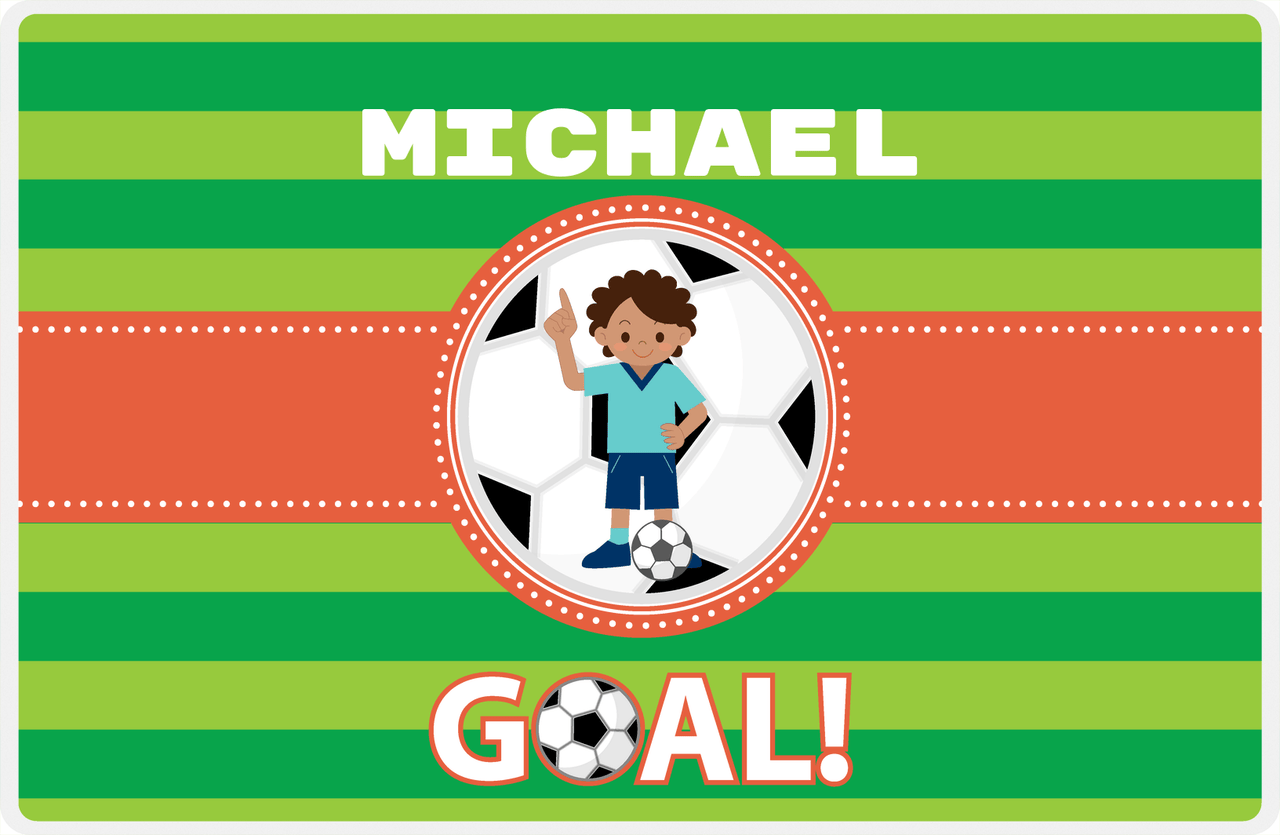 Personalized Soccer Placemat X - Green Background - Black Boy - Soccer Ball II -  View