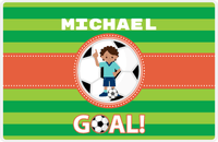 Thumbnail for Personalized Soccer Placemat X - Green Background - Black Boy - Soccer Ball II -  View