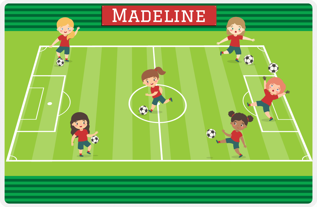 Personalized Soccer Placemat XXVI - Green Field - Girl Soccer Teams -  View