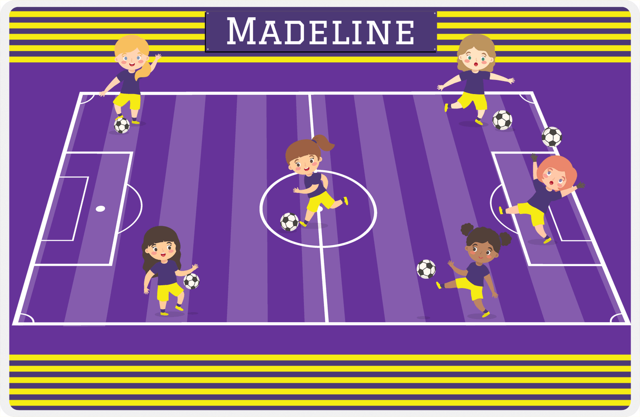 Personalized Soccer Placemat XXVI - Purple Field - Girl Soccer Teams -  View