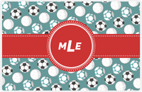 Thumbnail for Personalized Soccer Placemat XXV - Dark Teal Background - Circle Ribbon Nameplate -  View