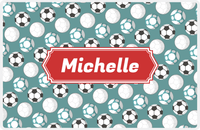 Thumbnail for Personalized Soccer Placemat XXV - Dark Teal Background - Decorative Rectangle Nameplate -  View