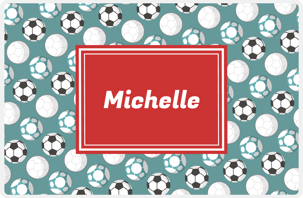Personalized Soccer Placemat XXV - Dark Teal Background - Rectangle Nameplate -  View