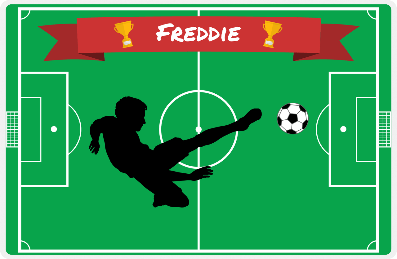 Personalized Soccer Placemat XLIX - Green Background - Boy Silhouette I -  View
