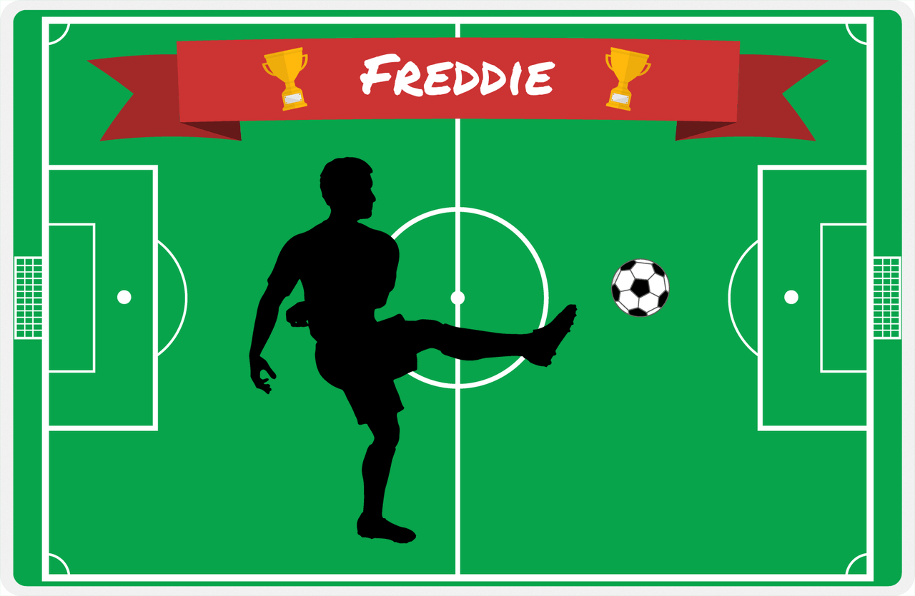 Personalized Soccer Placemat XLIX - Green Background - Boy Silhouette II -  View