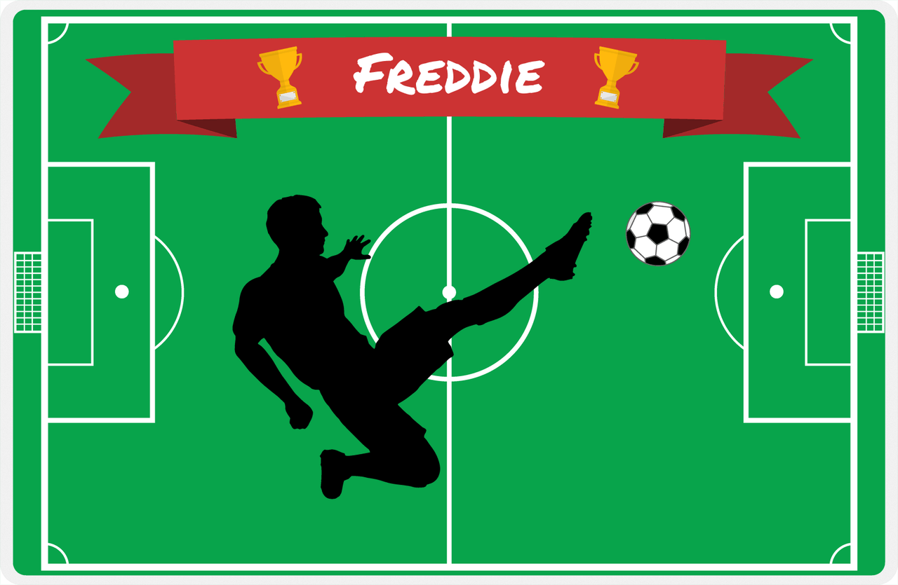 Personalized Soccer Placemat XLIX - Green Background - Boy Silhouette III -  View