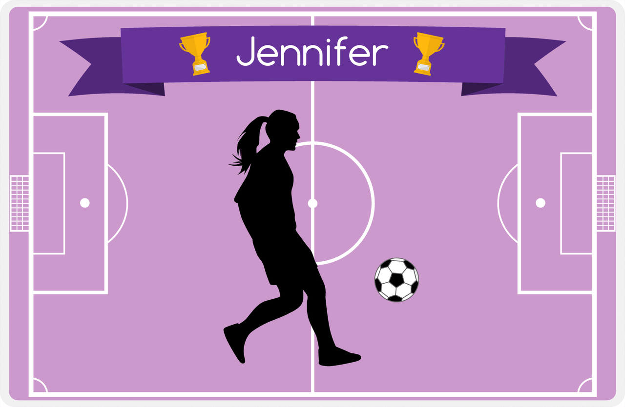Personalized Soccer Placemat L - Pink Background - Girl Silhouette V -  View