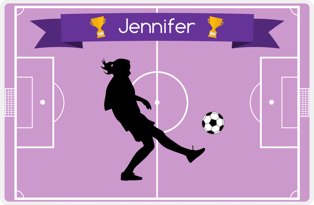 Personalized Soccer Placemat L - Pink Background - Girl Silhouette VI -  View