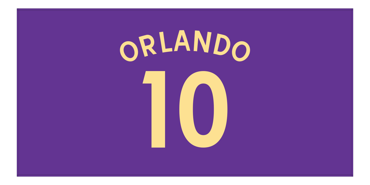 Personalized Soccer Jersey Number Beach Towel - Orlando Purple - Front View