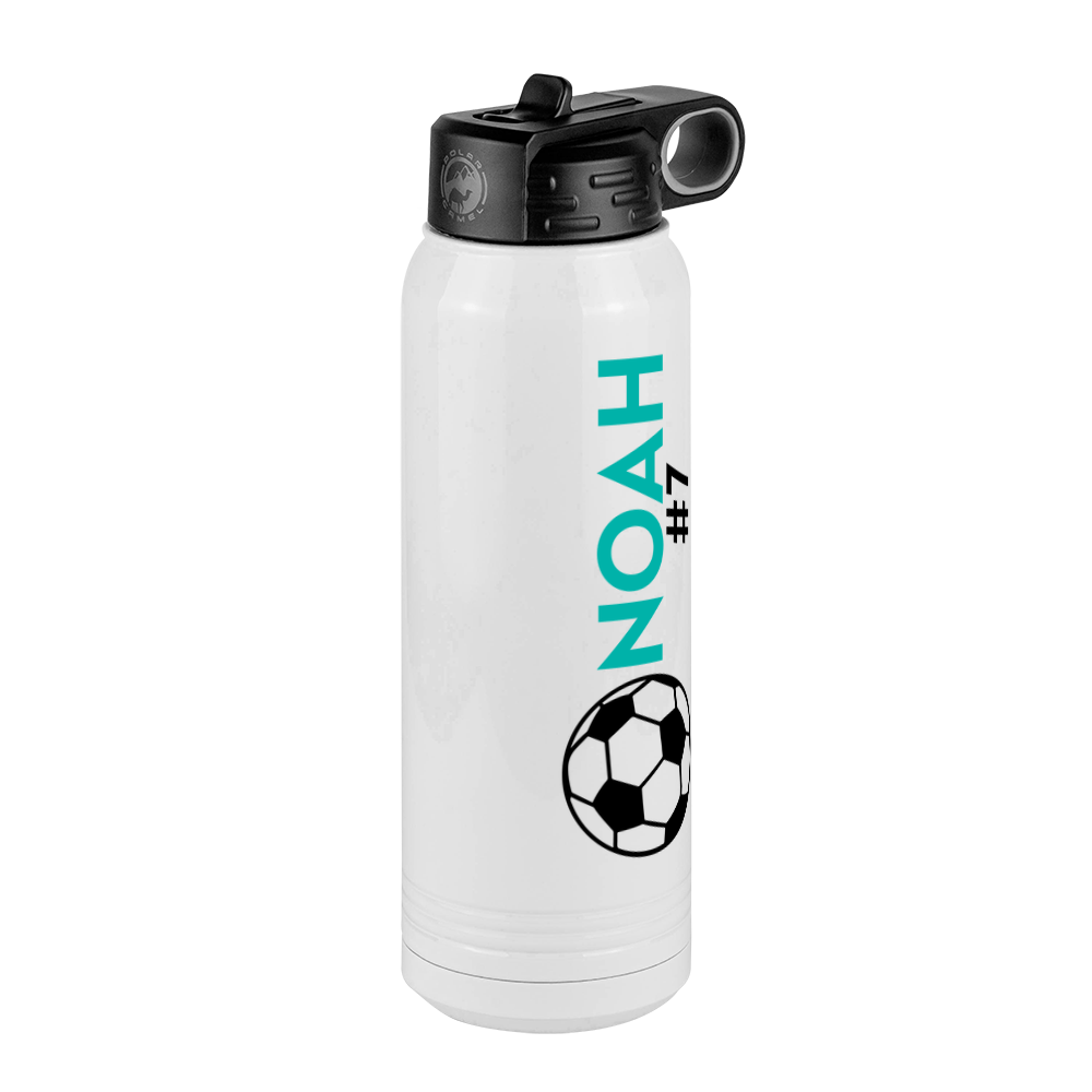 Personalized Soccer Water Bottle (30 oz) - Name & Number - Front Right View