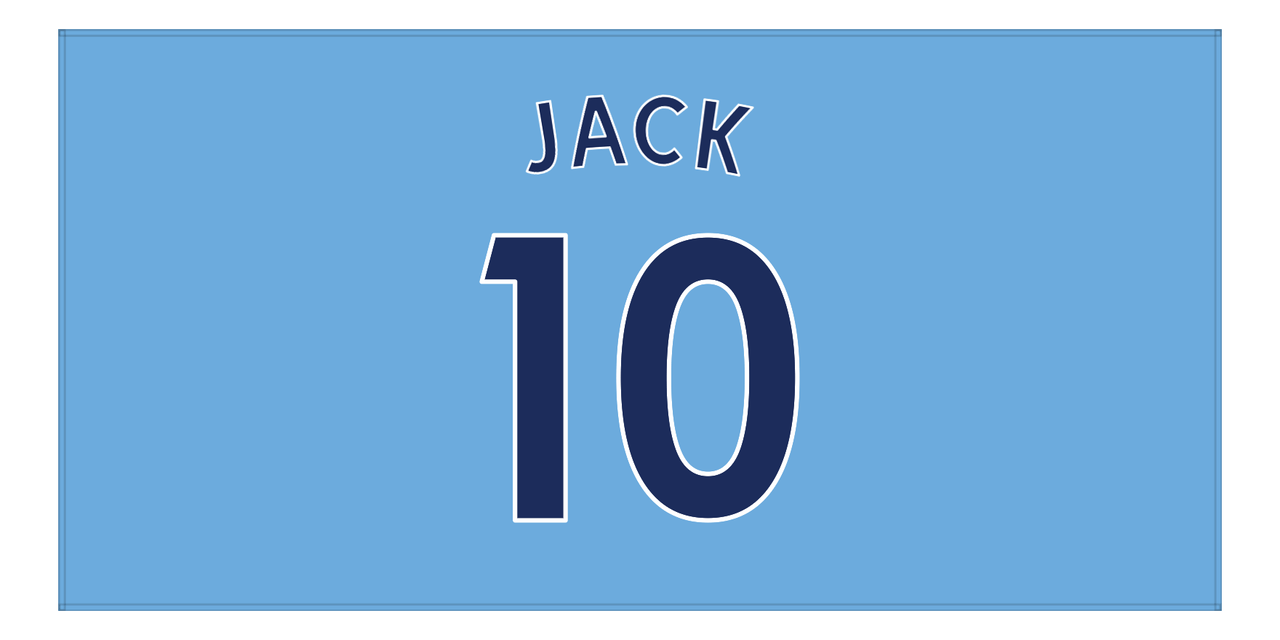 Personalized Soccer Jersey Number Beach Towel - Manchester Blue - Front View