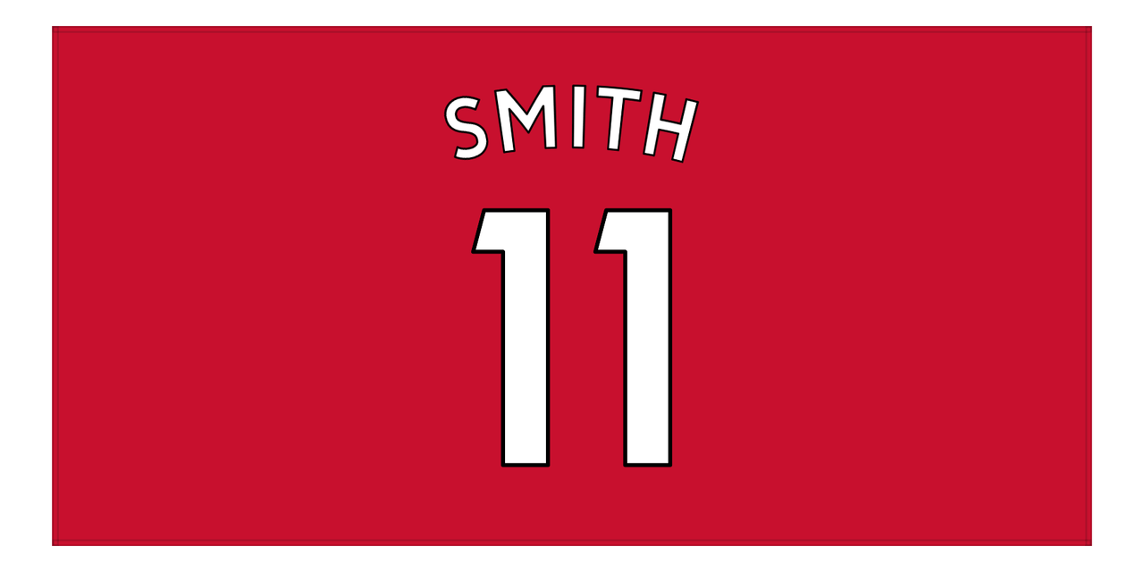 Personalized Soccer Jersey Number Beach Towel - Liverpool Red - Front View