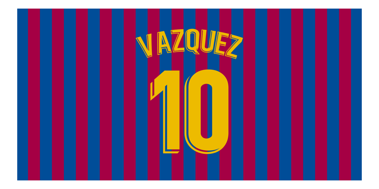 Personalized Soccer Jersey Number Beach Towel - Barcelona Spain Stripes - Front View