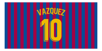 Thumbnail for Personalized Soccer Jersey Number Beach Towel - Barcelona Spain Stripes - Front View
