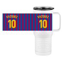 Thumbnail for Personalized Soccer Stripes Jersey Number Travel Coffee Mug Tumbler with Handle (20 oz) - Barcelona Spain - Design View