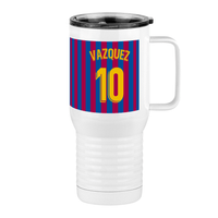 Thumbnail for Personalized Soccer Stripes Jersey Number Travel Coffee Mug Tumbler with Handle (20 oz) - Barcelona Spain - Right View