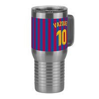 Thumbnail for Personalized Soccer Stripes Jersey Number Travel Coffee Mug Tumbler with Handle (20 oz) - Barcelona Spain - Front Right View