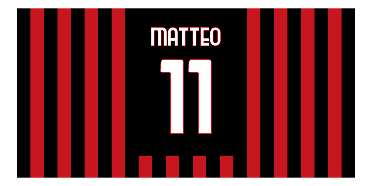 Personalized Soccer Jersey Number Beach Towel - Milan Italy - Front View