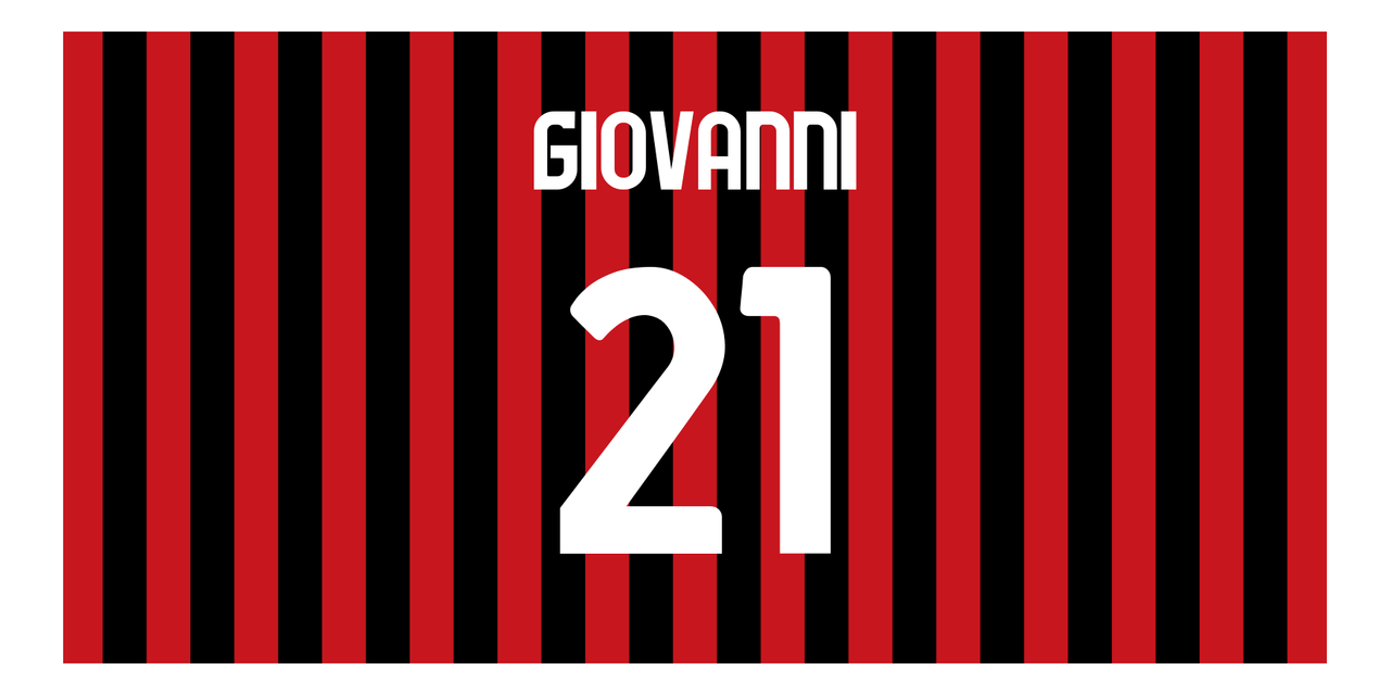 Personalized Soccer Jersey Number Beach Towel - Milan Italy Stripes - Front View