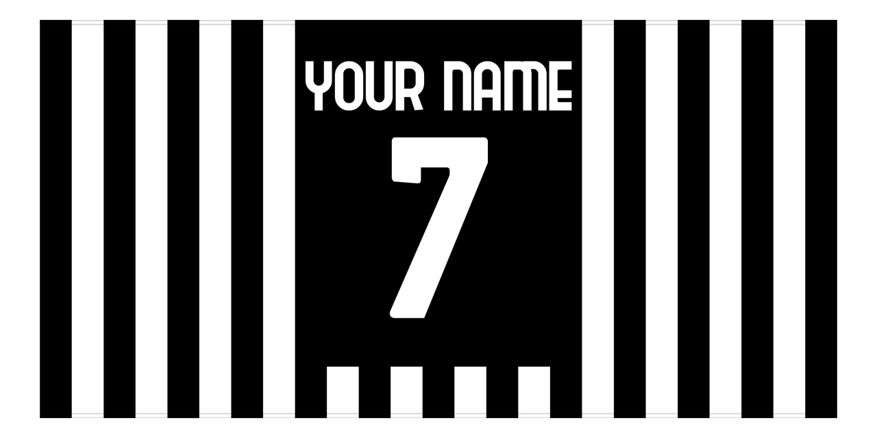 Personalized Soccer Jersey Number Beach Towel - Italy Black & White Stripes - Front View