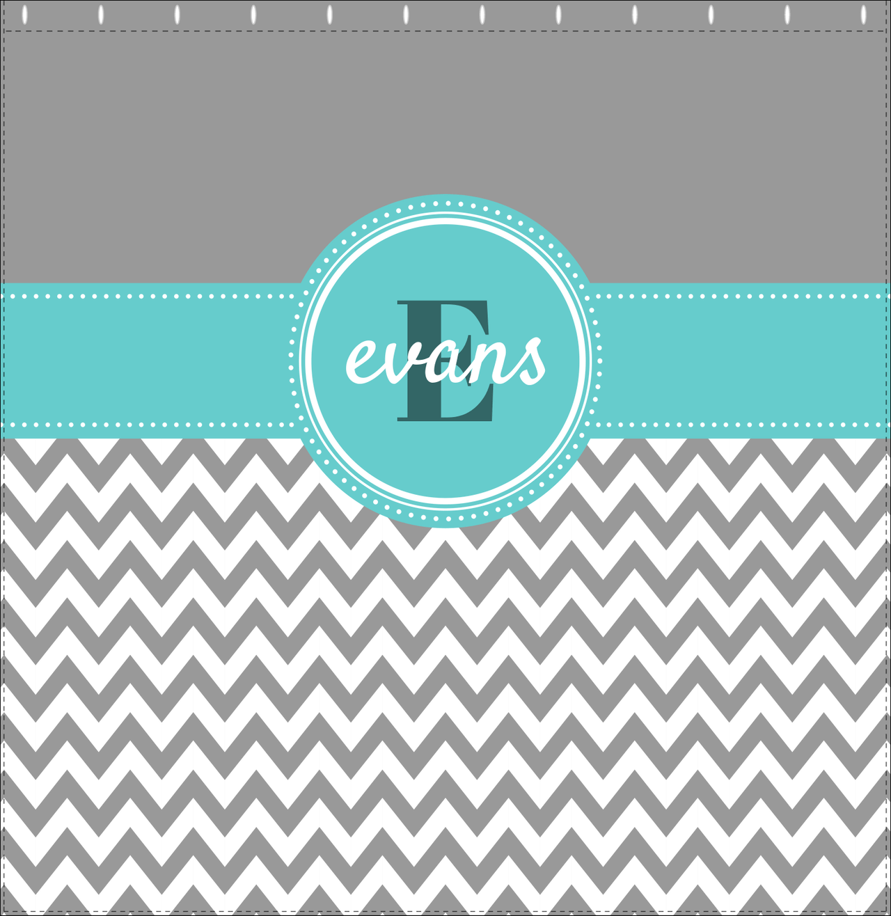 Personalized Solid and Chevron I Shower Curtain - Grey and Teal - Circle Nameplate - Decorate View