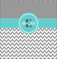 Thumbnail for Personalized Solid and Chevron I Shower Curtain - Grey and Teal - Circle Nameplate - Decorate View