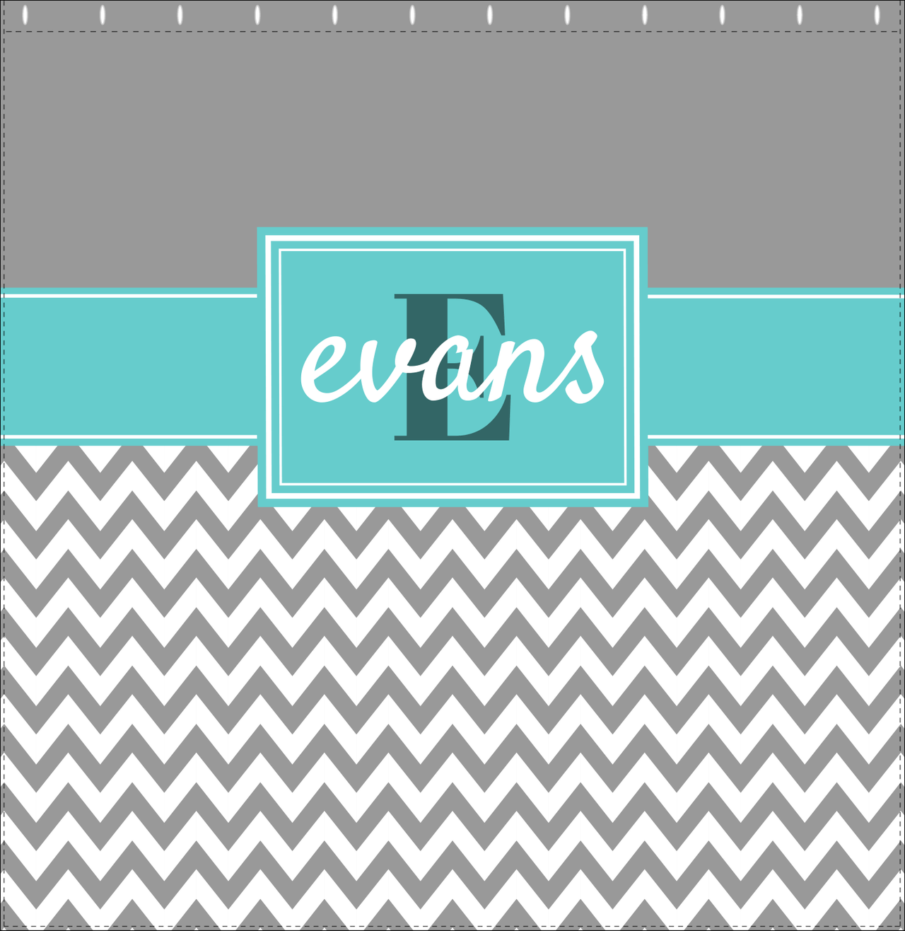 Personalized Solid and Chevron I Shower Curtain - Grey and Teal - Rectangle Nameplate - Decorate View
