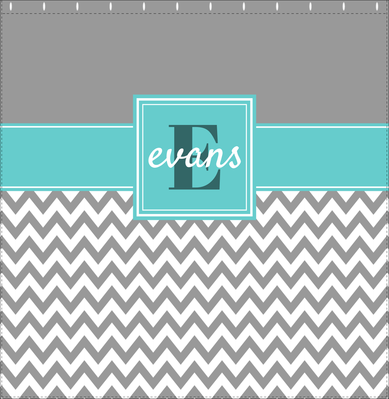Personalized Solid and Chevron I Shower Curtain - Grey and Teal - Square Nameplate - Decorate View