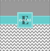 Thumbnail for Personalized Solid and Chevron I Shower Curtain - Grey and Teal - Square Nameplate - Decorate View
