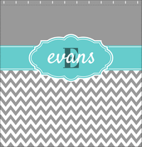 Thumbnail for Personalized Solid and Chevron I Shower Curtain - Grey and Teal - Fancy Nameplate II - Decorate View