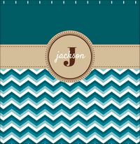 Thumbnail for Personalized Solid and Chevron II Shower Curtain - Teal and Brown - Circle Nameplate - Decorate View
