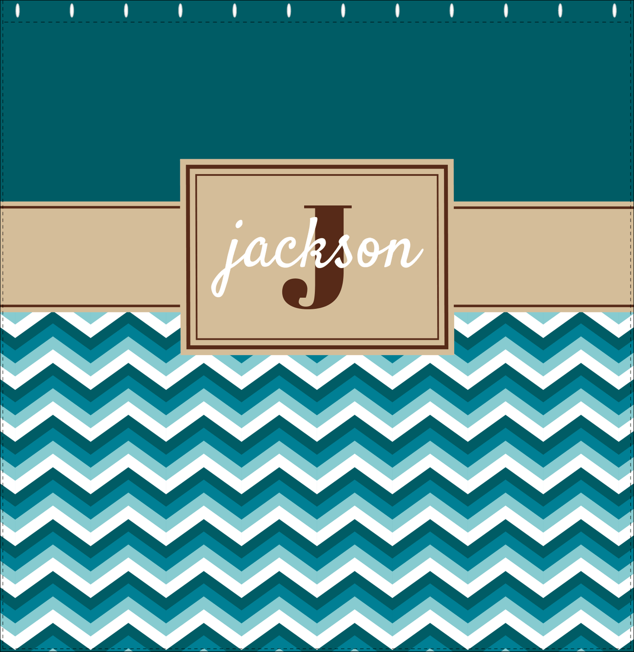 Personalized Solid and Chevron II Shower Curtain - Teal and Brown - Rectangle Nameplate - Decorate View