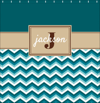 Thumbnail for Personalized Solid and Chevron II Shower Curtain - Teal and Brown - Rectangle Nameplate - Decorate View