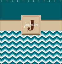 Thumbnail for Personalized Solid and Chevron II Shower Curtain - Teal and Brown - Square Nameplate - Decorate View