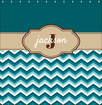 Thumbnail for Personalized Solid and Chevron II Shower Curtain - Teal and Brown - Fancy Nameplate - Decorate View