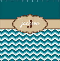 Thumbnail for Personalized Solid and Chevron II Shower Curtain - Teal and Brown - Fancy Nameplate II - Decorate View