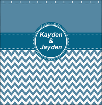 Thumbnail for Personalized Solid and Chevron III Shower Curtain - Blue and White - Circle Nameplate - Decorate View