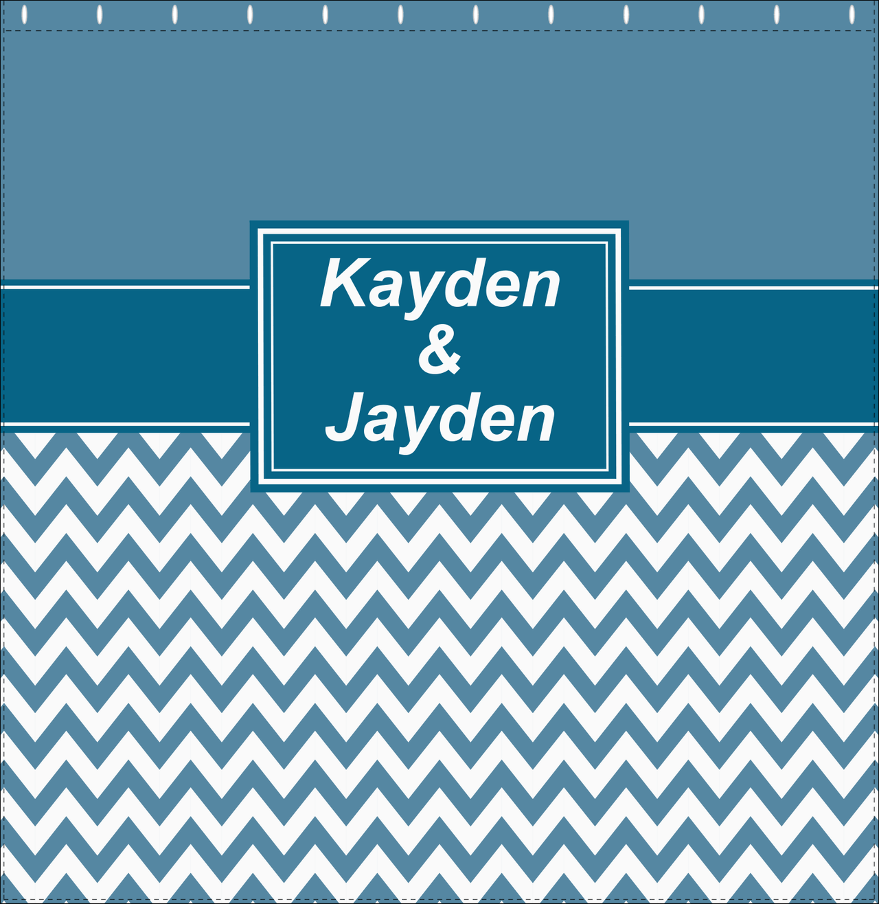 Personalized Solid and Chevron III Shower Curtain - Blue and White - Rectangle Nameplate - Decorate View