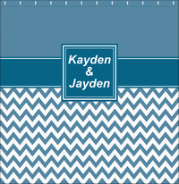 Thumbnail for Personalized Solid and Chevron III Shower Curtain - Blue and White - Square Nameplate - Decorate View