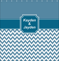 Thumbnail for Personalized Solid and Chevron III Shower Curtain - Blue and White - Stamp Nameplate - Decorate View
