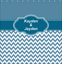 Thumbnail for Personalized Solid and Chevron III Shower Curtain - Blue and White - Fancy Nameplate - Decorate View