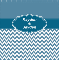 Thumbnail for Personalized Solid and Chevron III Shower Curtain - Blue and White - Fancy Nameplate II - Decorate View