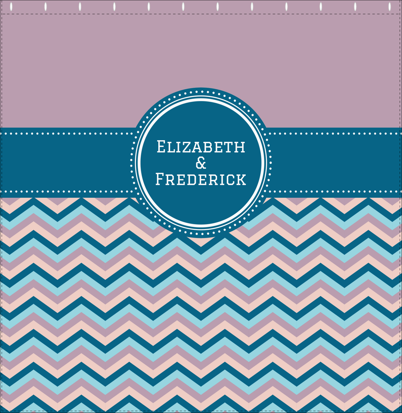 Personalized Solid and Chevron IV Shower Curtain - Pink and Blue - Circle Nameplate - Decorate View